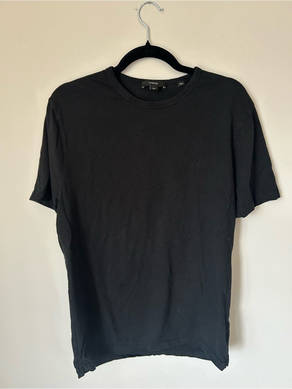 Vince Men's Garment Dyed Black Crew Neck 100% Cotton T-Shirt, Sz M